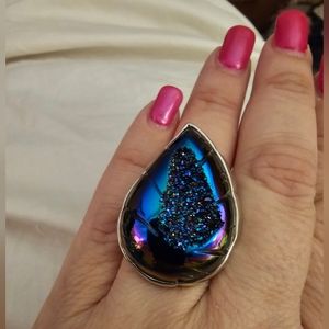 Sz 7, Window Drusy Forest, 925 Silver, 44.0 Carats, Platinum overlay, NWT